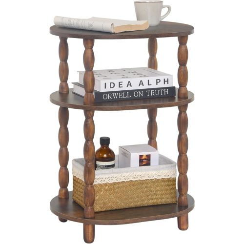 MaxSmeo Side Table, 3-Tier Small End Table, Modern Oval Night Stand Accent Table for Living Room, Bedroom, Rustic Brown