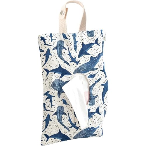 Quilted Baby Wipe Holder Ruffle Gingham Diaper and Wipes Pouch Portable Hanging Wet Wipes Bag Reusable Fabric Wipe Cover for Stroller, Travel (Marine Animals)