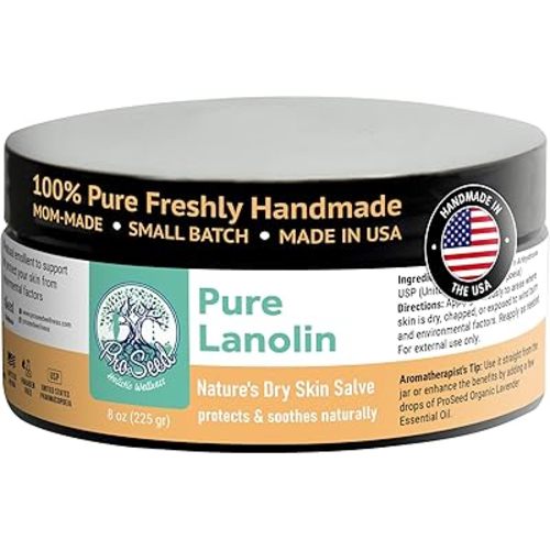 ProSeed Handmade Pure Lanolin Cream – Unrefined Balm for Moms, Baby Care & Nursing – Gentle Moisturizer for Dry Skin, Lips, Hands & Face – Petroleum-Free, 8oz