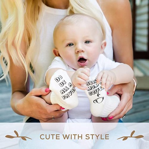 First Landings Baby Socks Gift Set - Adorable Quotes, 6 Pairs and Gift Packaging - Neutral