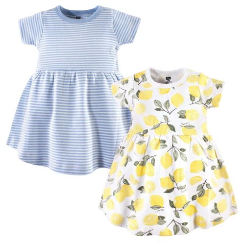 Hudson Baby Infant and Toddler Girl Cotton Short-Sleeve Dresses 2pk, Lemons, 3-6 Months