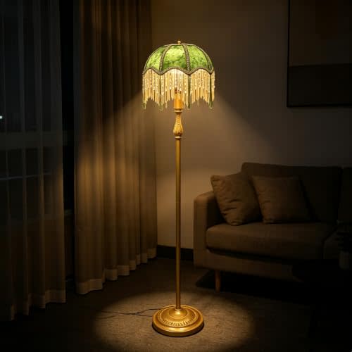 WEILASA Retro Tassel Floor Lamp with Adjustable Light Simple Upright Metal Base LED Night Lamp for Room 13" Wide, 62.2" High