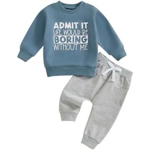 wdehow Toddler Baby Boy 2Pcs Outfits Letters Print Pullover Tops + Drawstring Pants Set Fall Winter Clothes