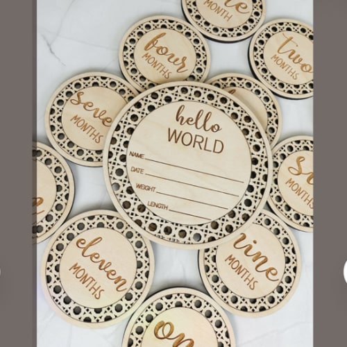Baby Monthly Milestone Markers, Wood Milestone Disc, Baby Photo Props, Baby Milestone Blocks, Rattan Baby's First Year, 1-12 Month Rounds