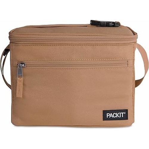 PackIt Freezable Essential Lunch Cooler, Almond, Built with EcoFreeze Technology, Fully Freezable, Collapsible, Reusable, With Adjustable Crossbody Strap, Top Clip Handle, Designed for Fresh Office