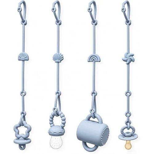 Andy Bear Toy Straps for Baby Toy Safety Straps Silicone High Chair Toys Straps Toddler Bottle Straps for Strollers, High Chair, Car Seat, Stroller Accessories-Dusty Blue