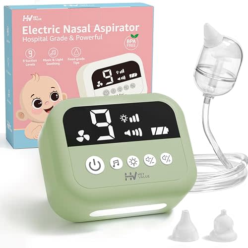 HEYVALUE Nasal Aspirator for Baby, Hospital Grade Nose Sucker with 9 Levels Suction, Night Light and Nursery Rhyme Soothing, Electric Nose Suction for Baby with Food-Grade Silicone Tips Green