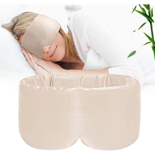 100% Handmade Bamboo Sleeping Eye Mask for Women for Men,Night Masks,Organic Sleep Mask,Blockout Eye Mask for Sleeping,Large Size Adjustable (1 PC, Apricot)