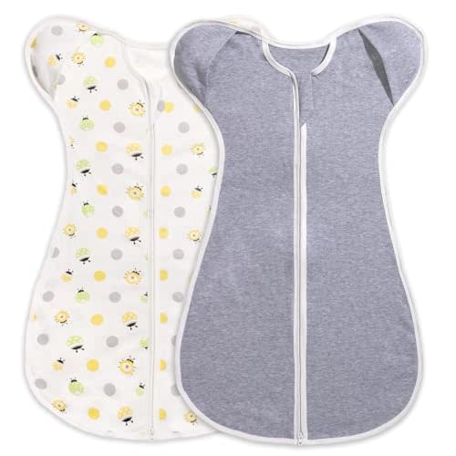 WODHOY Transition Swaddle Sleep Sack 2-Pack – 100% Cotton Swaddle Blankets with Dual Zippers & Breathable Design for Infants 0-3Months, Gift-Ready Packaging
