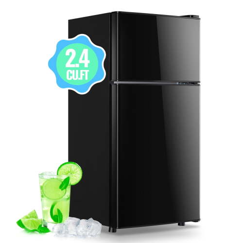 DEMULLER 2.4 Cu.Ft Mini Refrigerator, Double Door, Compact Black Fridge, 7 Settings