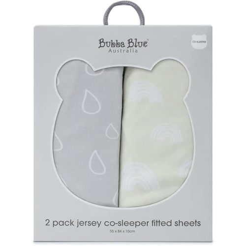 2PK Bubba Blue 55x84cm Nordic Jersey Co-Sleeper Fitted Sheet 0-12m Grey/Sand