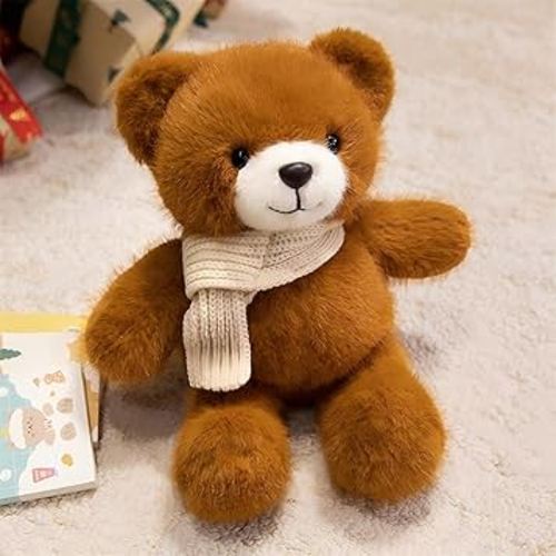Teddy Bear Stuffed Animals with Scarf,Soft Cuddly Plush Toy Doll Gift for Girls Boys Kids,12 Inch (Brown)