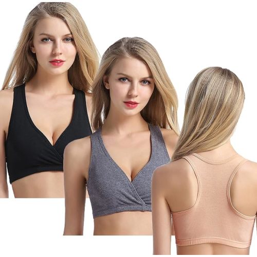 CAKYE Racerback Maternity Nursing Sleep Bra Cotton Breastfeeding Bralette 3-Pack