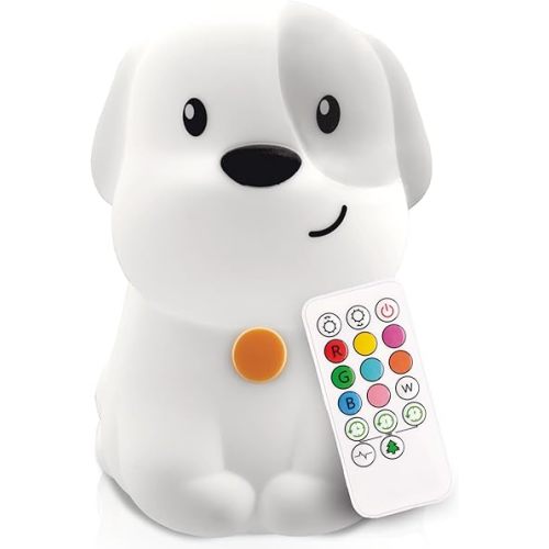Lumipets Pepper The Puppy Dog Squishy Silicone Night Light for Kids | Cute Night Light with Remote & Touch Control for Baby & Toddler Bedrooms | Color Changing Animal Lamp | Soft Portable Nightlight