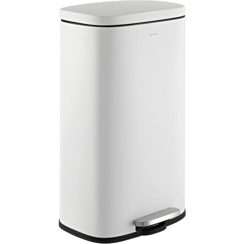 happimess HPM1011C Curtis 8-Gallon Step-Open Trash Can with Soft-Close Lid, Modern, Minimalistic, Fingerprint Proof for Home, Kitchen, Laundry Room, Office, Bedroom, Bathroom, White