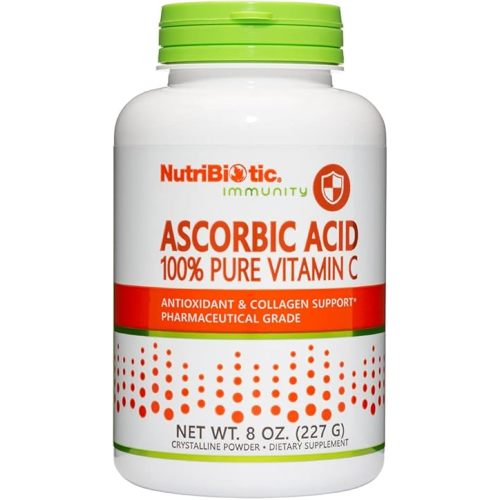 NutriBiotic Ascorbic Acid Vitamin C Powder, 8 Oz | Pharmaceutical Grade L-Ascorbic Acid, 2000 Mg Per Serving | Essential Immune & Antioxidant Collagen Support Supplement | Vegan, Gluten & GMO Free