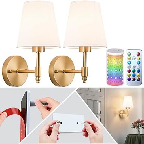 Peel and Stick Wall Sconces Battery Operated: Wireless Adhesive Wall Lights Easy Install Renter Friendly, 10000mAh Rechargeable Wall Lamp for Bedroom Living Room Wall Decor