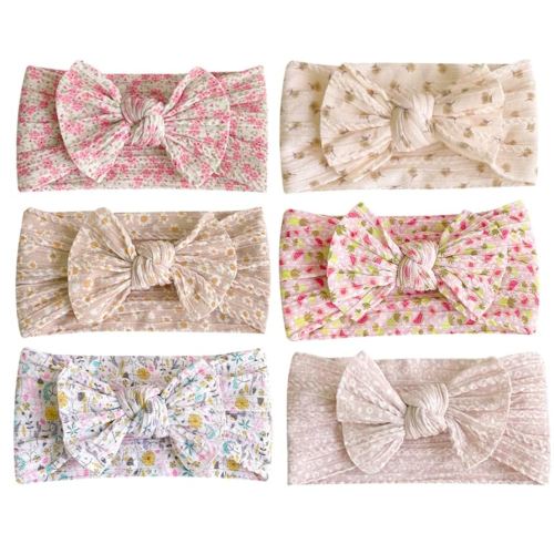 6PCS in a Pack of Kid-Friendly Soft Colorful Bow Hair Bands Little Girl Printed Nylon Hair Accessories Girls Kids