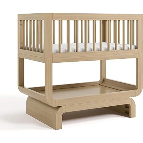 Storkcraft Santorini Deluxe 3-in-1 Convertible Bassinet (Driftwood) – GREENGUARD Gold Certified Wood Baby Bassinet, Includes Water-Resistant Mattress, Converts to Toy Box and Bookcase