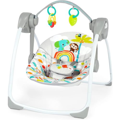 Bright Starts Playful Paradise Portable Compact Automatic Baby Swing with Music, Unisex, Newborn +