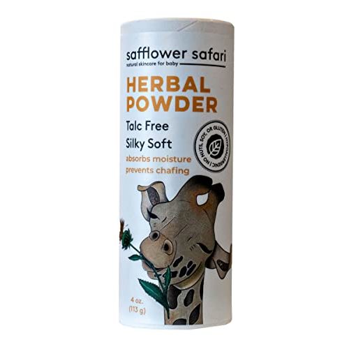 Herbal Baby Powder - All-Natural,Talc-Free Organic Arrowroot, Hypoallergenic, Vegan Made in USA by Safflower Safari