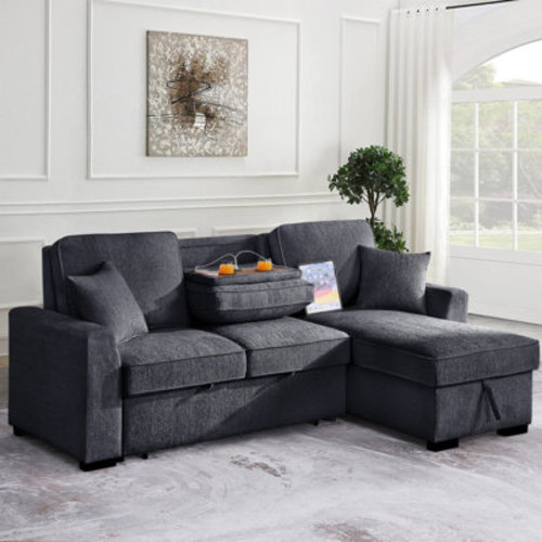 Ebern Designs Elfrieda 92" W Reversible Sleeper Sectional with Storage & Reviews | Wayfair