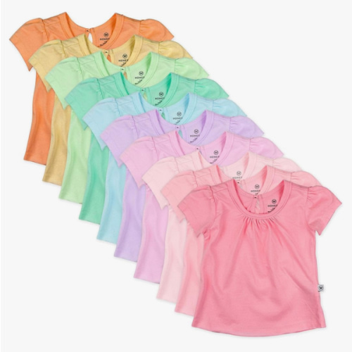 HonestBaby Baby-Girls 5-Pack Puff Sleeve T-Shirts 100% Organic Cotton Baby, Toddler, Little Kid, Girl