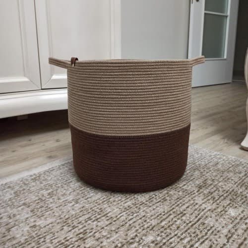 XXL Cotton Rope Storage Basket – Woven Blanket Toy Laundry Organizer (17x16 Inch)