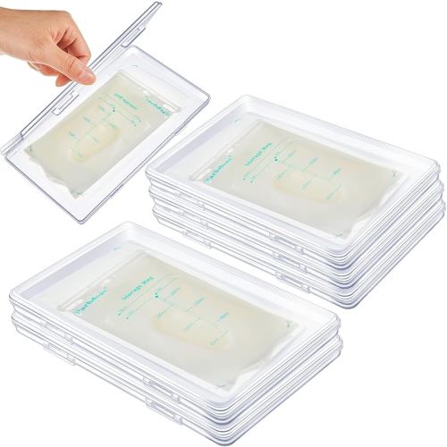 Hushee 6 Pcs Clear Flat Breast Milk Freezer Storage Organizer 7.87 x 4.72 x 0.6 Inch Breastmilk Freezer Flattener Space Saving Breastmilk Freeze Tray for Breastfeed Bags Organizer