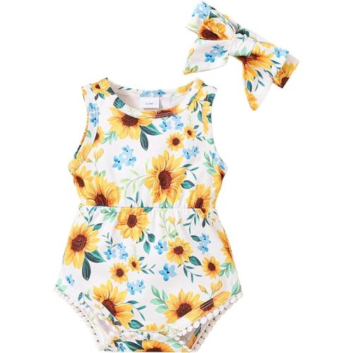 Mioglrie Baby Girl Clothes Newborn Girl Clothes Summer Infant Baby Girl Outfits Romper Headband Clothing Sets