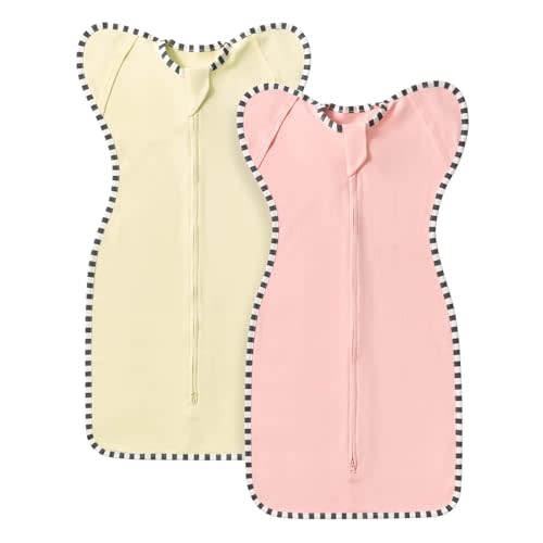 Transition Swaddle, 2 Pack 100% Cotton Baby Sleep Sack | 2-Way Zipper Infant Arm Up Swaddle for Newborn Baby Boy Girl Open Cuff Design Arms-Free