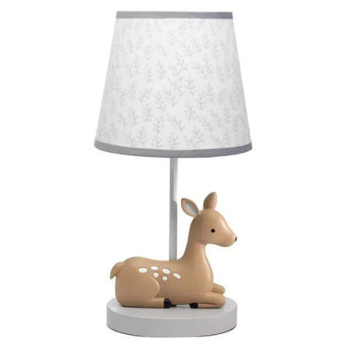 Lambs & Ivy - Deer Park Woodland Taupe Lamp with Gray/White Shade & Bulb