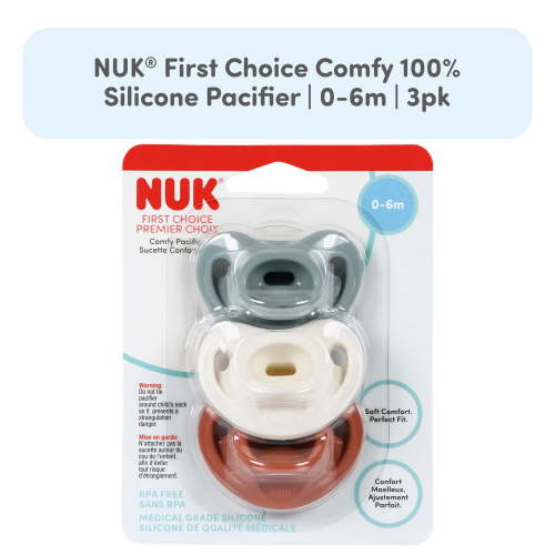 NUK First Choice Comfy 100% Silicone Pacifier, 0-6 months, 3 pack