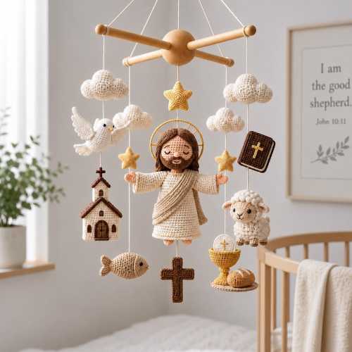 Crochet Jesus Baby Mobile, Christian Nursery Mobile, Bible Nursery Decor, Faith Based Baby Gift, Jesus Lamb Church Mobile, Baby Newborn Gift