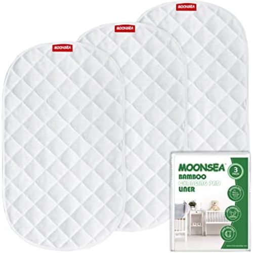 Changing Pad Liner Bassinet Liner Waterproof, Warm On Baby's Back Bamboo Terry Thick Cushion 3 Count (15"X26.5", White), Washable and Reusable Changing Mats, Bassinet Mattress Pad Liner