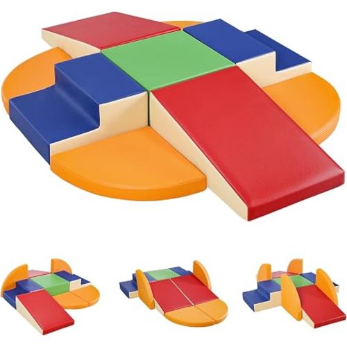 9-Piece Climbing Foam Blocks: Soft PU Leather - Baby Climb and Crawl Activity Blocks - Kids Play Gym Equipment Indoor for Development