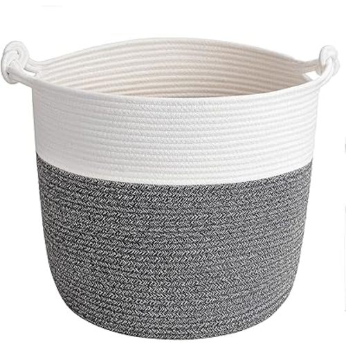 Goodpick Baby Storage Basket, Cotton Rope Laundry Basket for Blankets, Clothes 15 x 14.2 Inches, Nursery Woven Storage Organizing for Toys, Grey