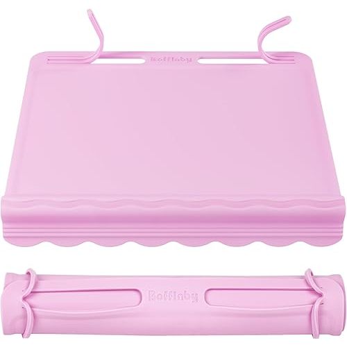 Silicone Placemats for Baby & Kid, Eating Mat with Teething Edge Bumper, Rollable Travel Baby Mat with Built-in Rope, All-in-One Travel Mat for Dining and Activities On-the-Go, BPA Free, 12"x11", Pink