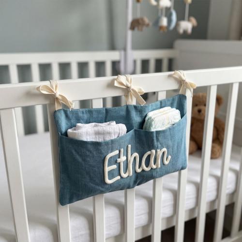 Custom Diaper Storage Pouch 3D Textured Yarn Name Hanging Crib Organizer New Mom Gift