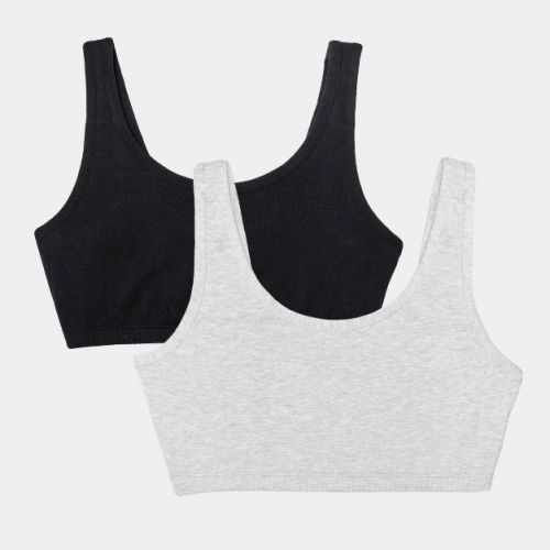 Fruit of the Loom Women's Unbelievably Soft Cotton Tank Style Sports Bra 2pk - Black/Heather Gray L