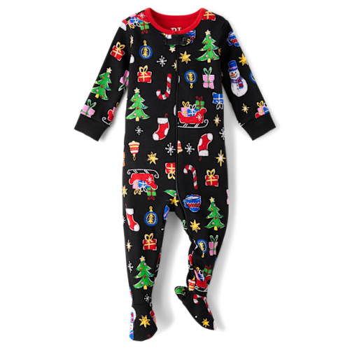 Baby And Toddler Matching Family Holiday Snug Fit Cotton Footed One Piece Pajamas - Black