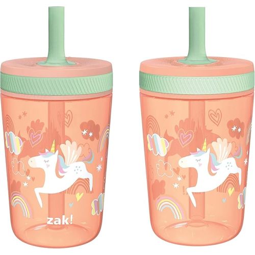 Zak Designs Kelso Tumbler Set 15 oz, (Unicorn) Leak-Proof Screw-On Lid with Straw Made of Durable Plastic and Silicone, Perfect Cup Bundle for Kids (2pc Set)