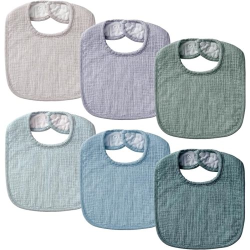 POIKSHARK 6-Pack Muslin Baby Bibs for Unisex Boys Girls, Cotton Baby Drool Bibs, Drooling and Teething Bibs for Infant