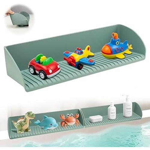Splash Guard for Bathtub - Silicone Bathtub Splash Guard for Tub Kids with 4 Suction Cups, Bathtub Tray & Toys Holder, Tub Water Splash Guard Tray for Toddlers, Aqua (1 Pack)