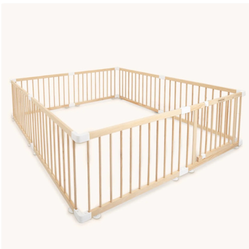 HARPPA Wooden Baby Gate Playpen | Non-Toxic Foldable DIY Adjustable Play Yard for Infants & Toddlers – Natural Finish Baby Fence for Small & Large Spaces