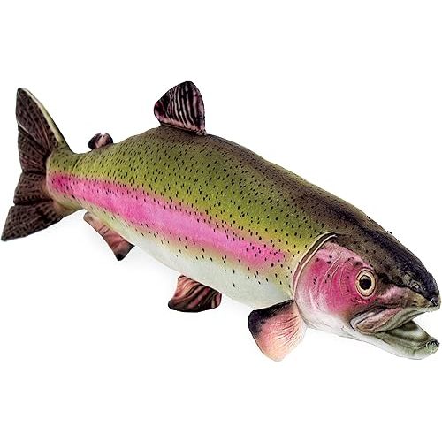 Real Planet Fishing Stuffed Animal - Sockeye Salmon Trout Bass Plush Stuffed Toy for Kids, Fishing Gifts for Men, Plush Freshwater Fish Toy (Rainbow Trout, 14") (14.25" Long)