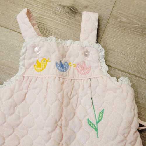 Vtg Infant by Thomas Pink Pastel Quilted Birds Applique Romper Size 6/9 Months