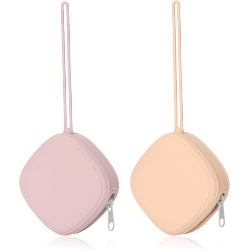 Silicone Pacifier Holder Case, Baby Binky Silicone Cover Pouch, Silicone Pacifier Storage Case for Diaper Bag, 2 Pack (Blush, Dusty Lilac)