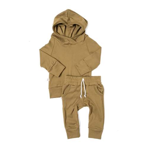 rib knit hoodie set - chartreuse