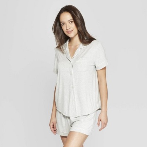 Women's Beautifully Soft Short Sleeve Notch Collar and Short Pajama Set - Stars Above™, Color: Gray, Size: M